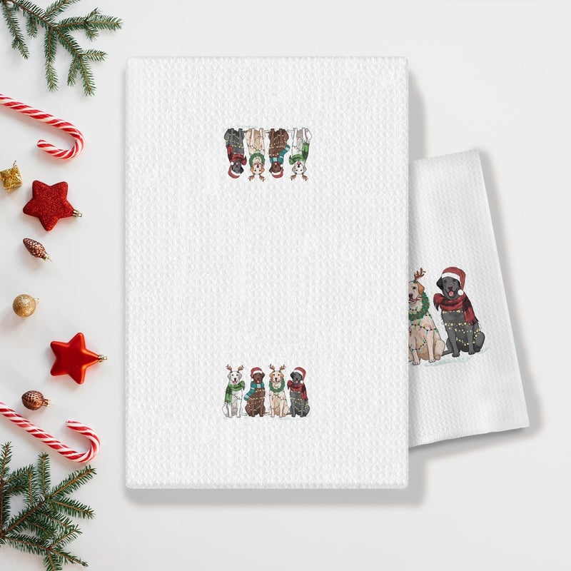 COWEB Christmas Labrador Retriever Kitchen Towels, Labrador Retriever Gifts Hand Towels for Bathroom, Christmas Tea Towel, Christmas Kitchen Bathroom Decor, 16x24 Inch - Image 2